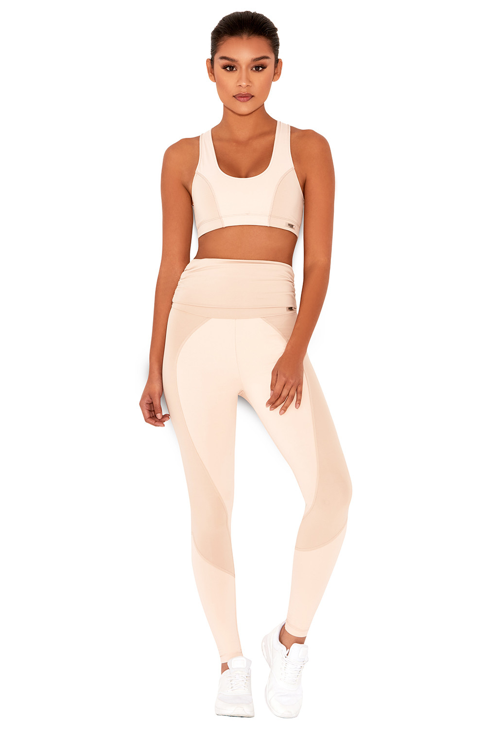 'Chill' Nude & Blush Workout Leggings with Fold Over Waistband
