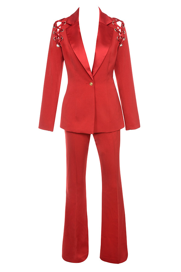 'Nayeli' Red Shoulder Lace Up Trouser Suit - SALE