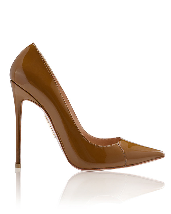 'PARIS' 5' Tan Patent Leather Pointy Toe Heels