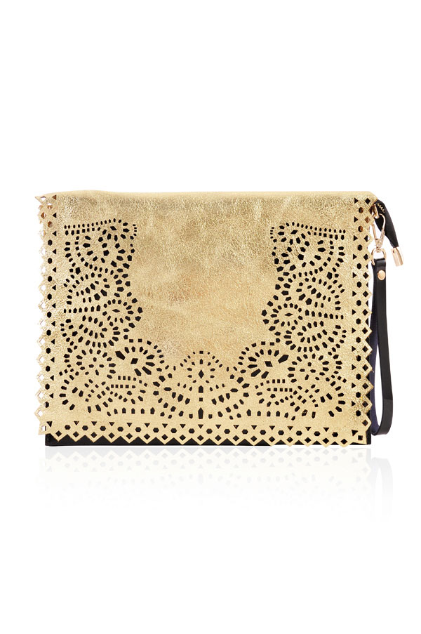 'Night Rider' Gold and Black Laser Cut Clutch Bag - SALE