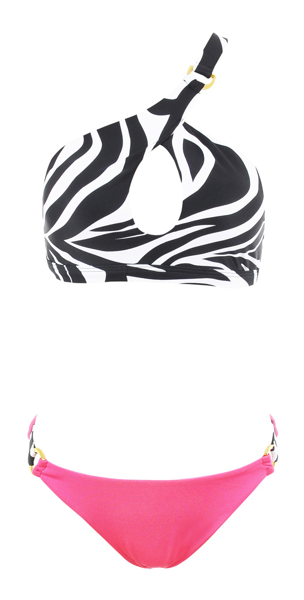 'Aruba' Black White and Pink Asymmetric Bikini - SALE