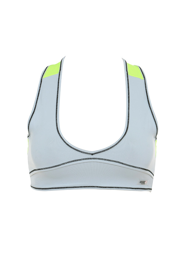 'Asana' Grey and Neon Green Work Out Cropped Top - SALE
