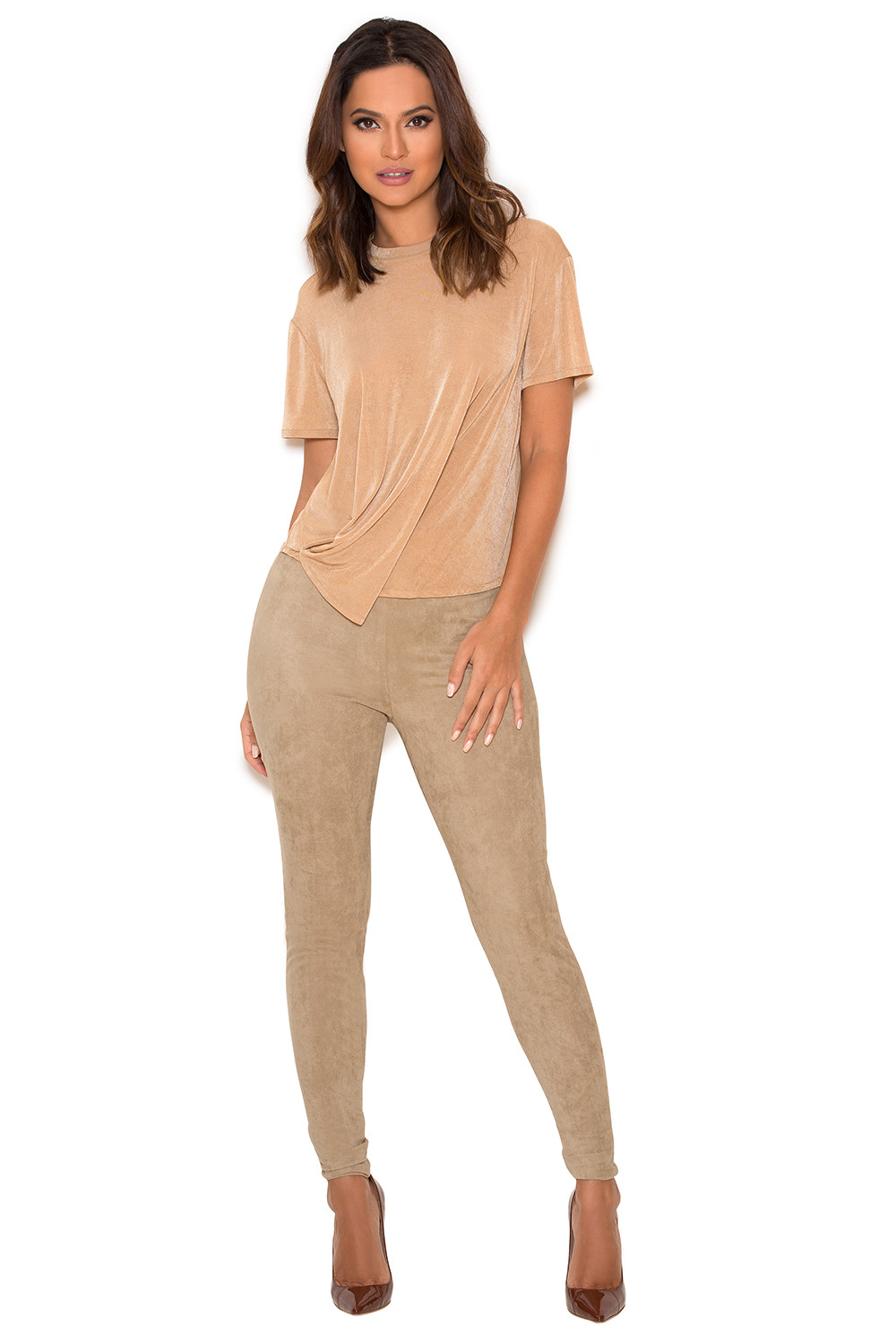 'Kaman' Taupe Suedette Leggings - SALE