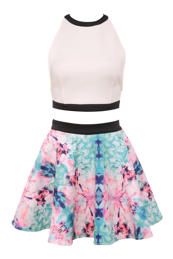 'Aumisha' Neoprene Printed Floral Skater Two Piece - SALE