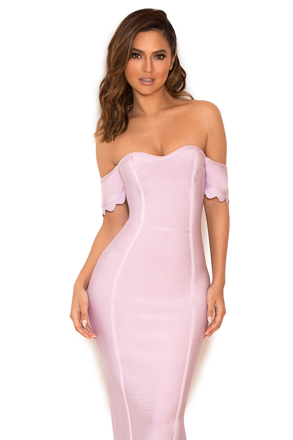 'Azahara' Lilac Off Shoulder Bandage Dress