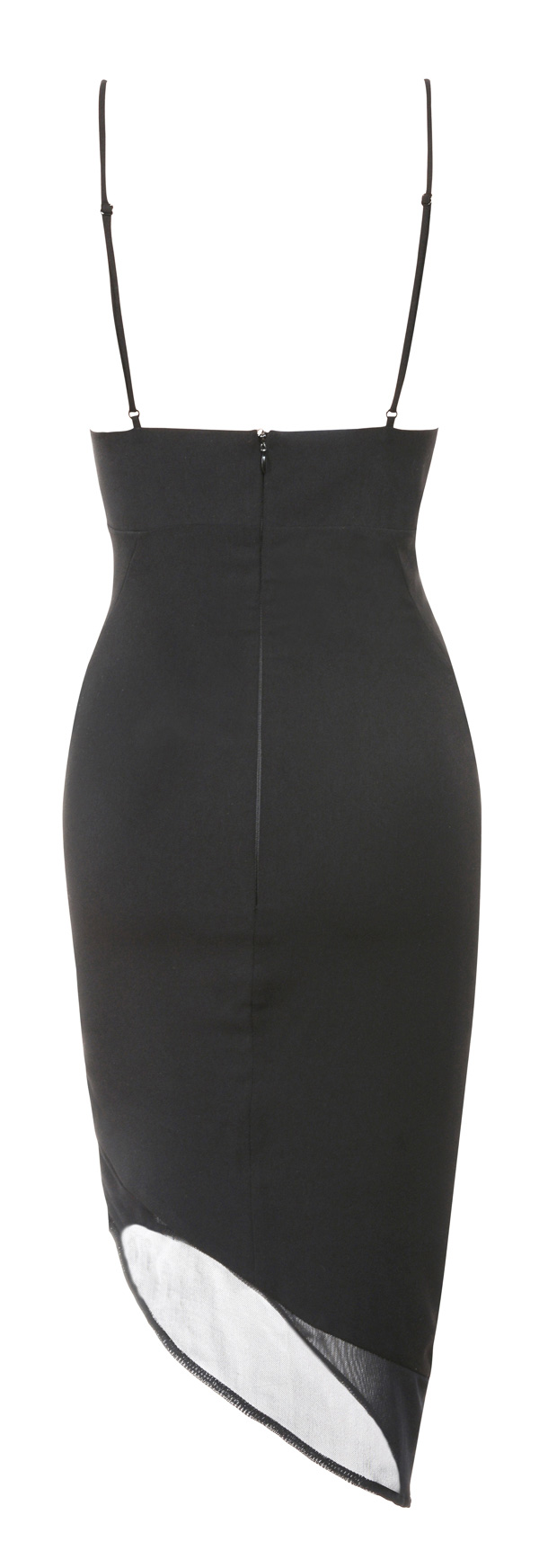 'Caprice' Black Slip Dress with Lace Applique