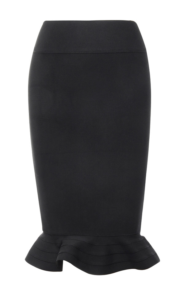 'Lidia' Black Bandage Pencil Skirt with Fluted Hem