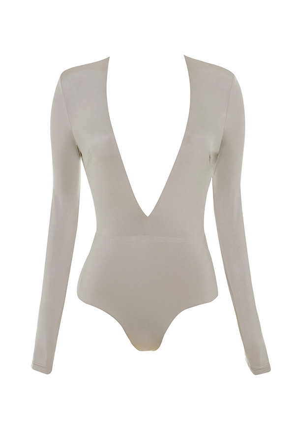 'Lorenza' Mink Silky Jersey Deep V Bodysuit