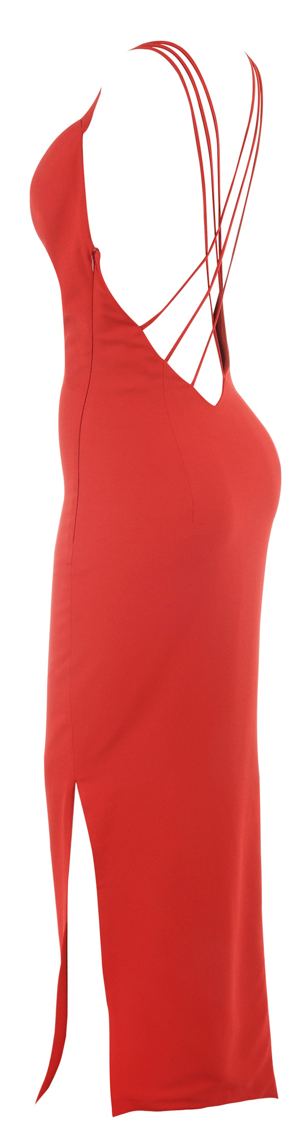 'Pabla' Red Crepe Low Back Maxi Dress