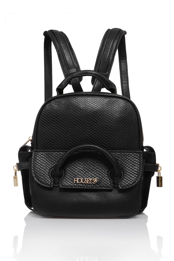 'Paragon' Black Vegan Leather Mini Backpack