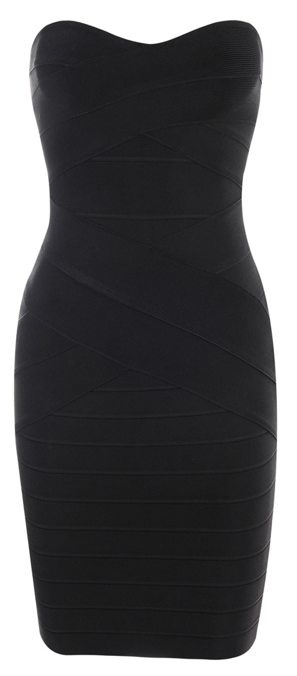 'Leyla' Black Strapless Bandage Dress