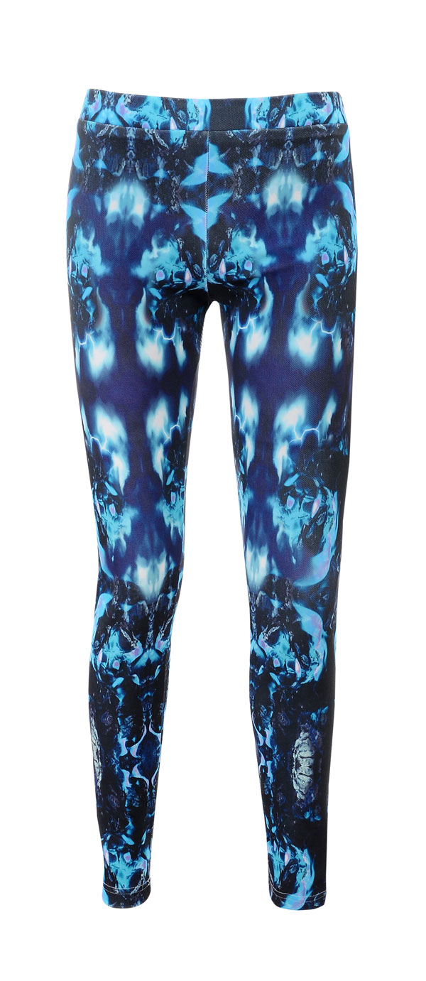 'Shay' Blue Graphic Print Stretch Twill Leggings - SALE