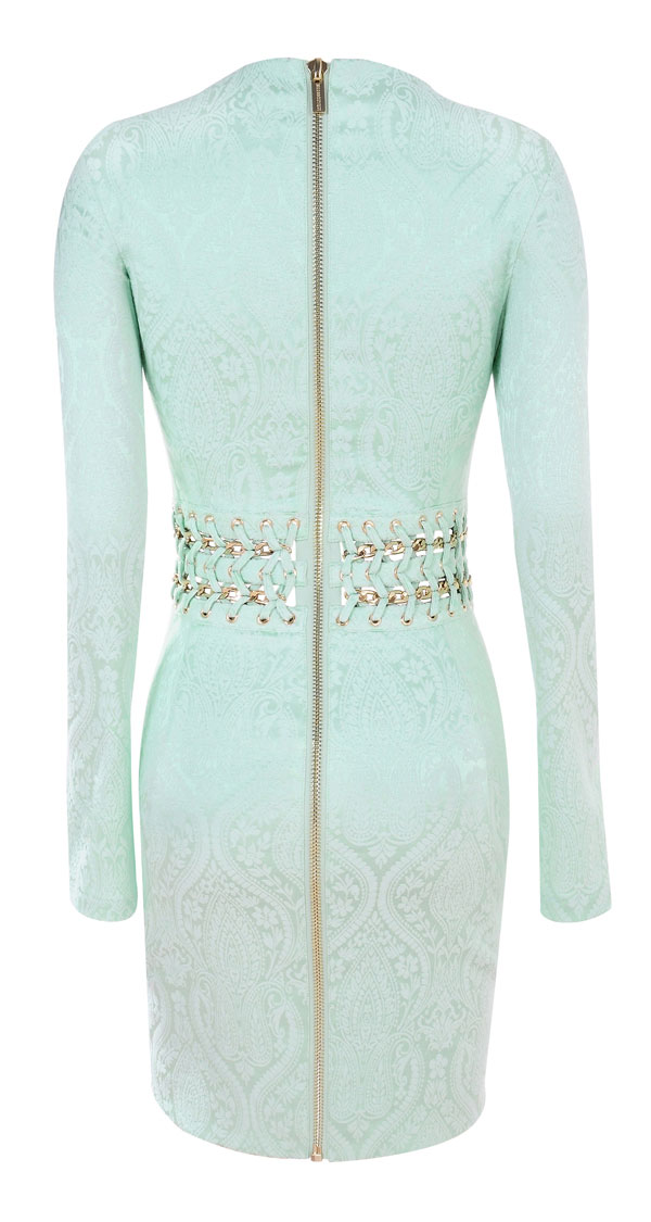 Limited Edition 'Peyton' Mint Stretch Jacquard Long Sleeve BodyCon Dress - SALE