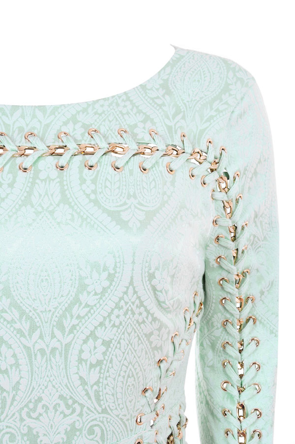 Limited Edition 'Peyton' Mint Stretch Jacquard Long Sleeve BodyCon Dress - SALE