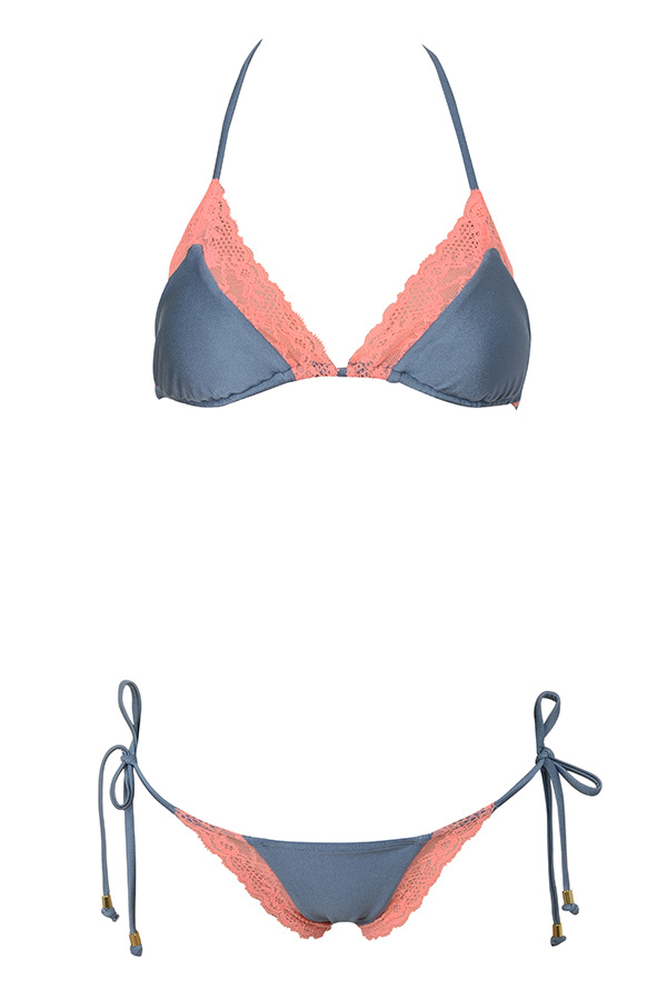 'Salvador' Coral and Grey Triangle Bikini