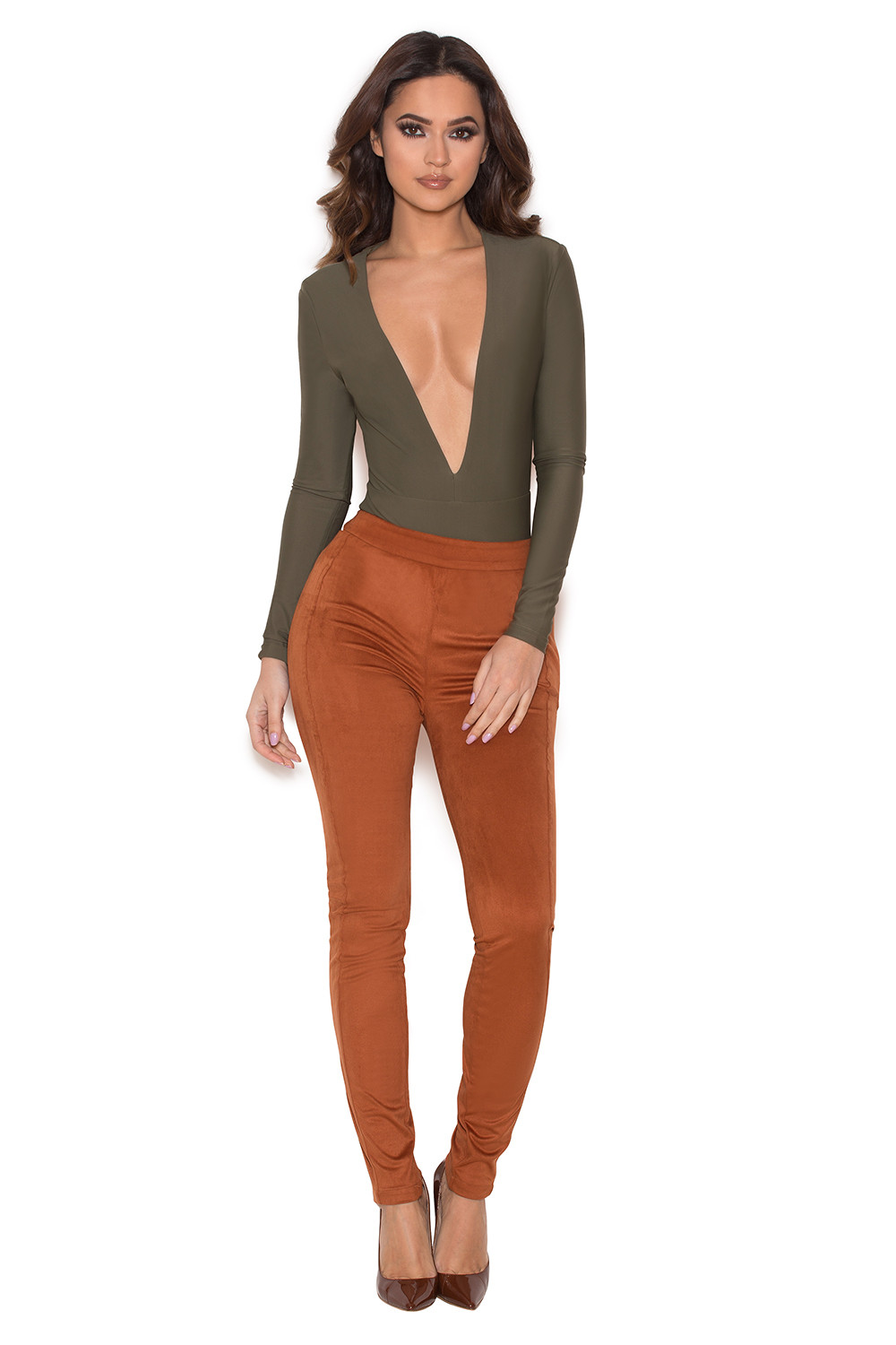 'Sazan' Tan Stretch Suedette Leggings - SALE