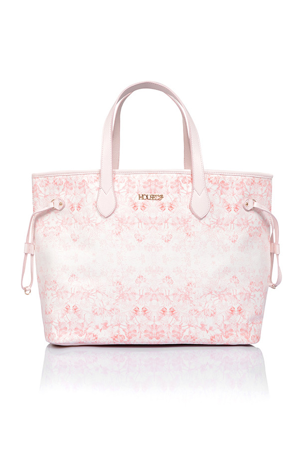 'Signature' Light Pink and Nude Floral Print Tote Bag