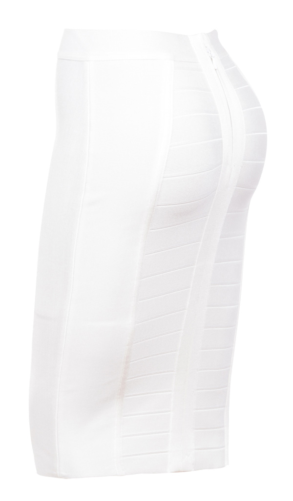 'Sorcha' White Knee Length Bandage Pencil Skirt