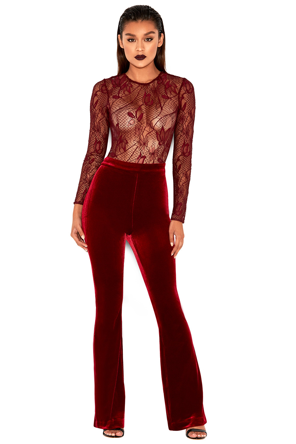 'Adah' Wine Velvet High Waist Pants - SALE