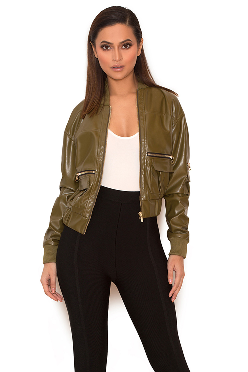 'Ailani' Khaki Vegan Leather Jacket - SALE