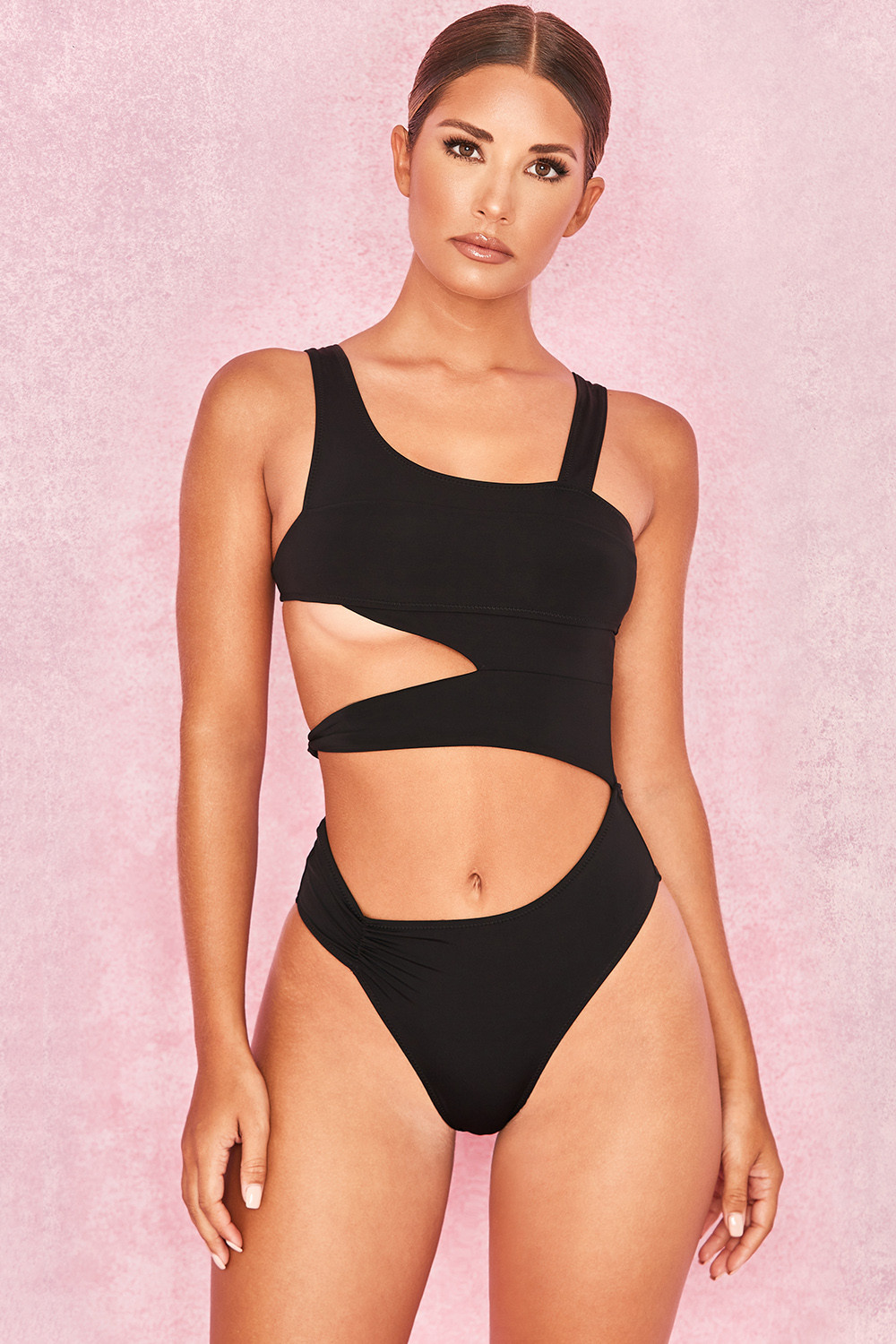 'Arabia' Black Wrapover Cut Out Swimsuit One Piece