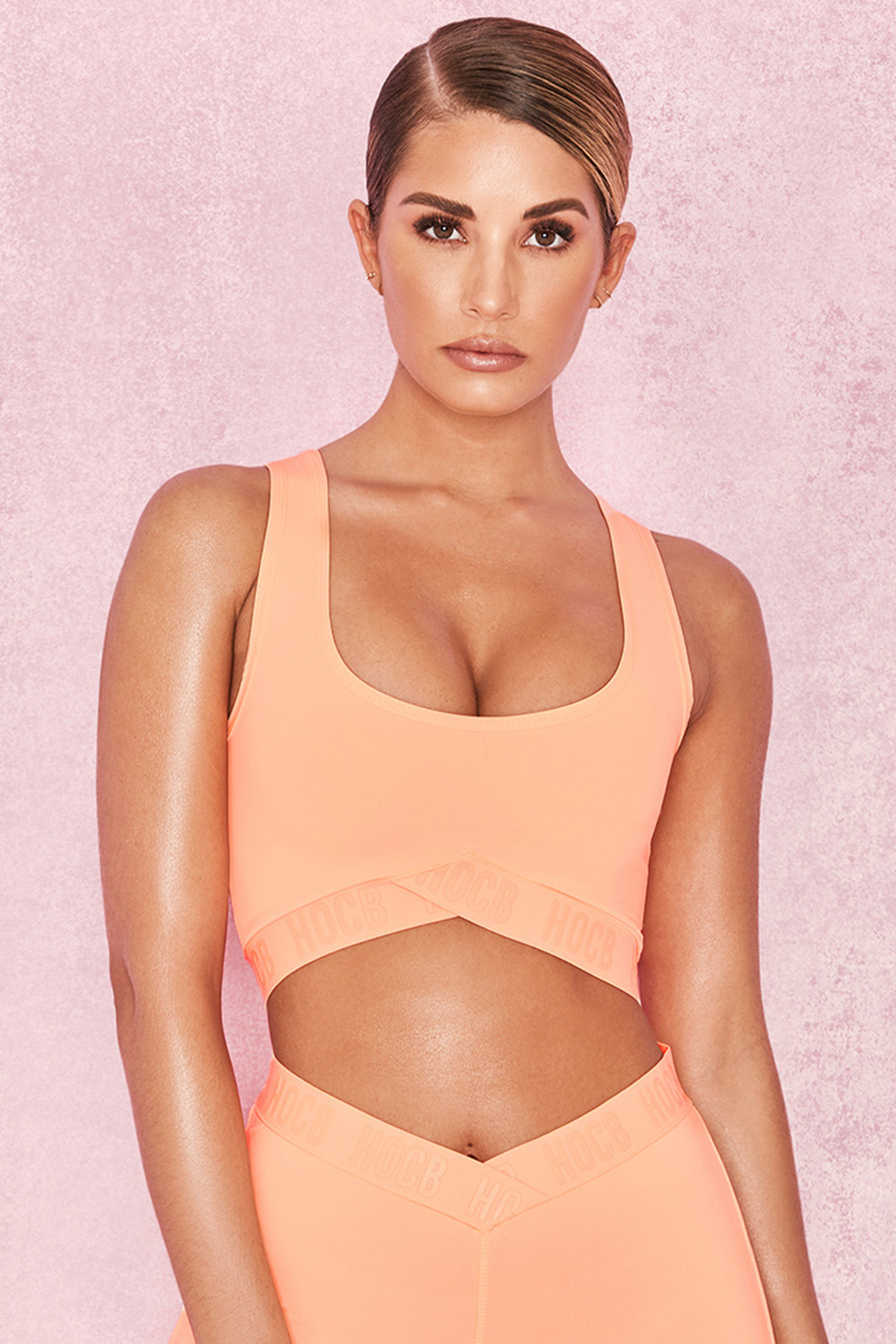 'Beam' Pastel Neon Orange Cropped Top with Logo Band