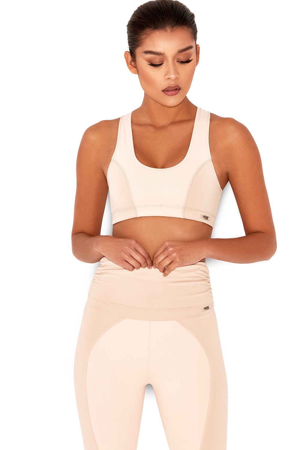 'Breathe' Nude & Blush Paneled Cropped Workout Top