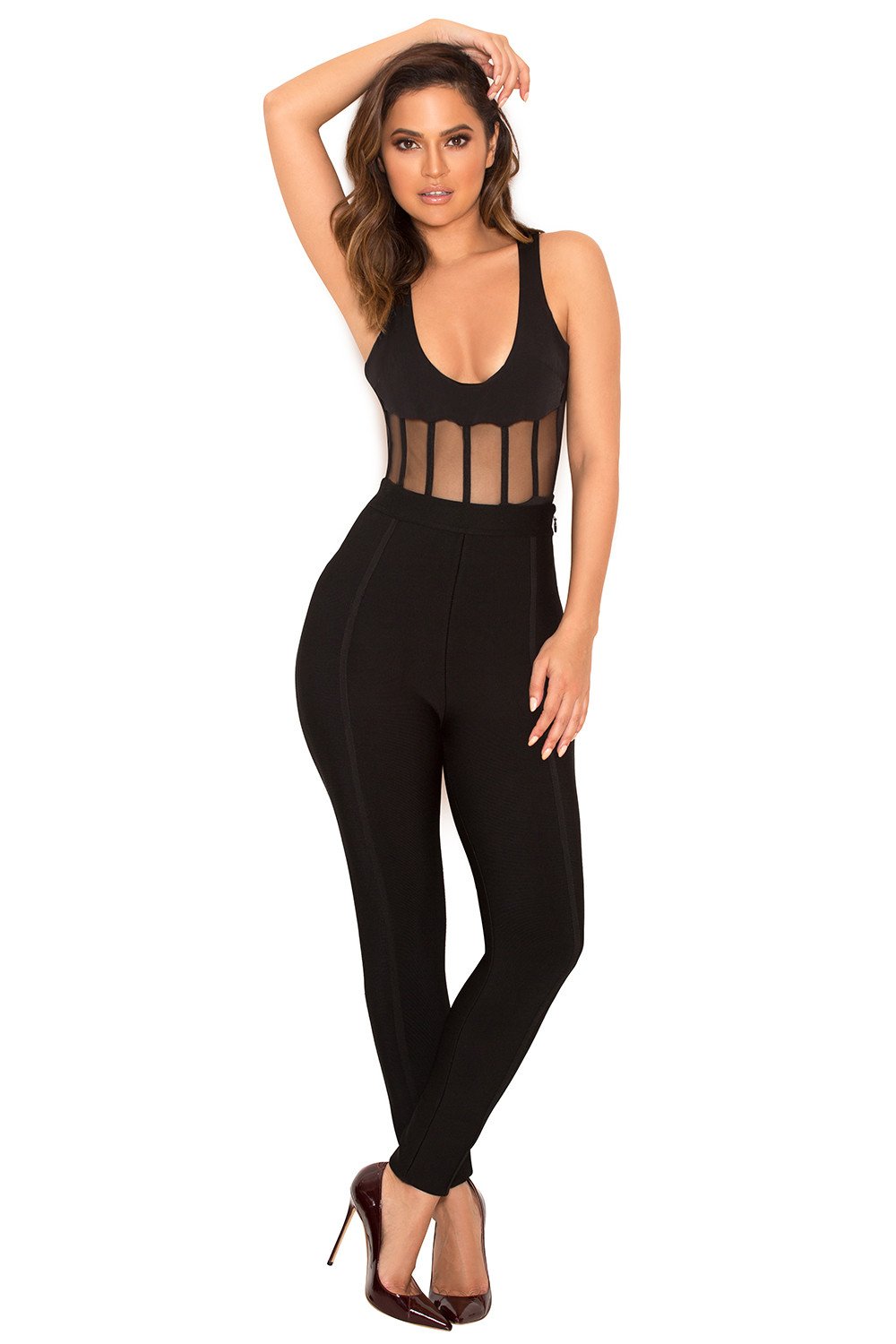 'Carballa' Black Silky Jersey and Mesh Bodysuit - SALE
