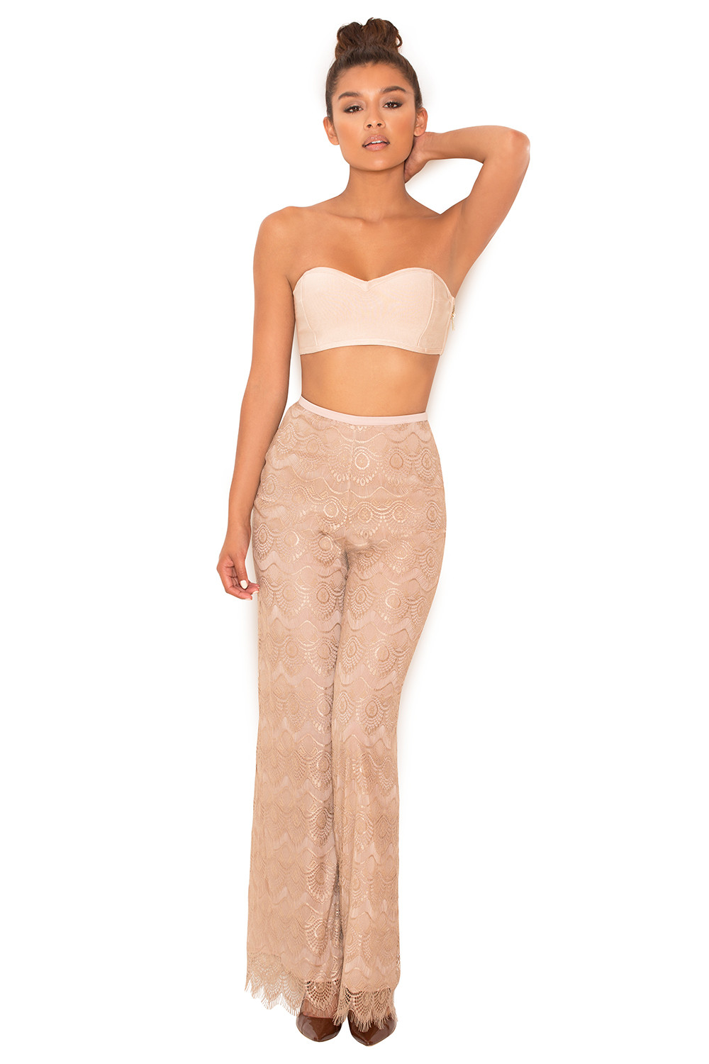 'Charise' Camel Lace Wide Leg Pants - SALE