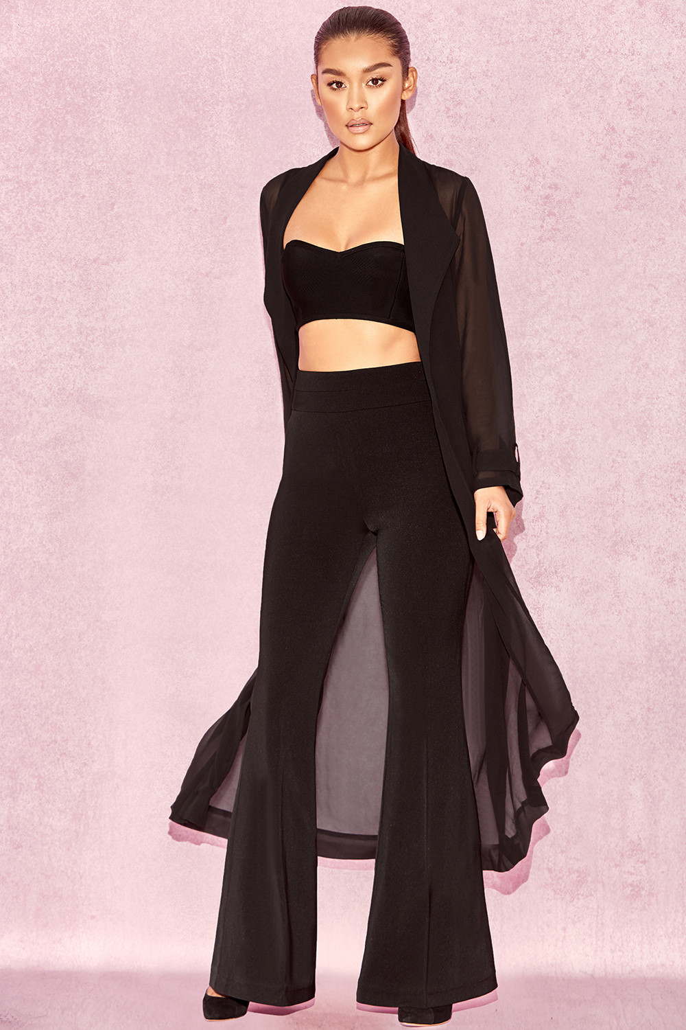 'Coryn' Black Silky Duster Coat