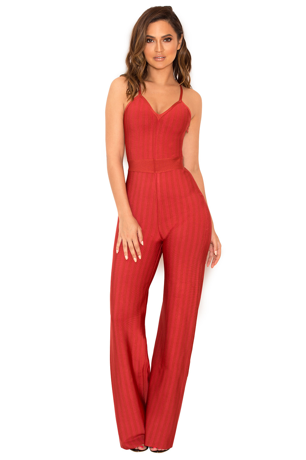 'Devi' Red Strappy Bandage Jumpsuit