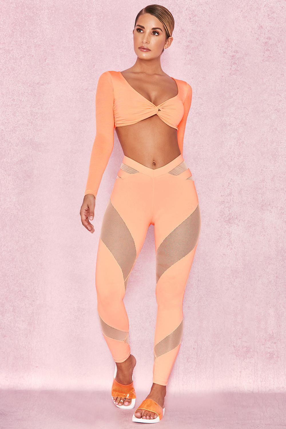 'Tone' Pastel Neon Orange Lycra + Mesh Leggings