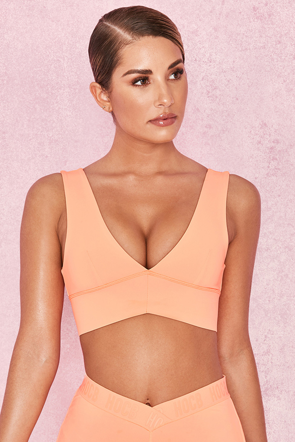 'Burn' Pastel Neon Orange Plunge Neck Cropped Top