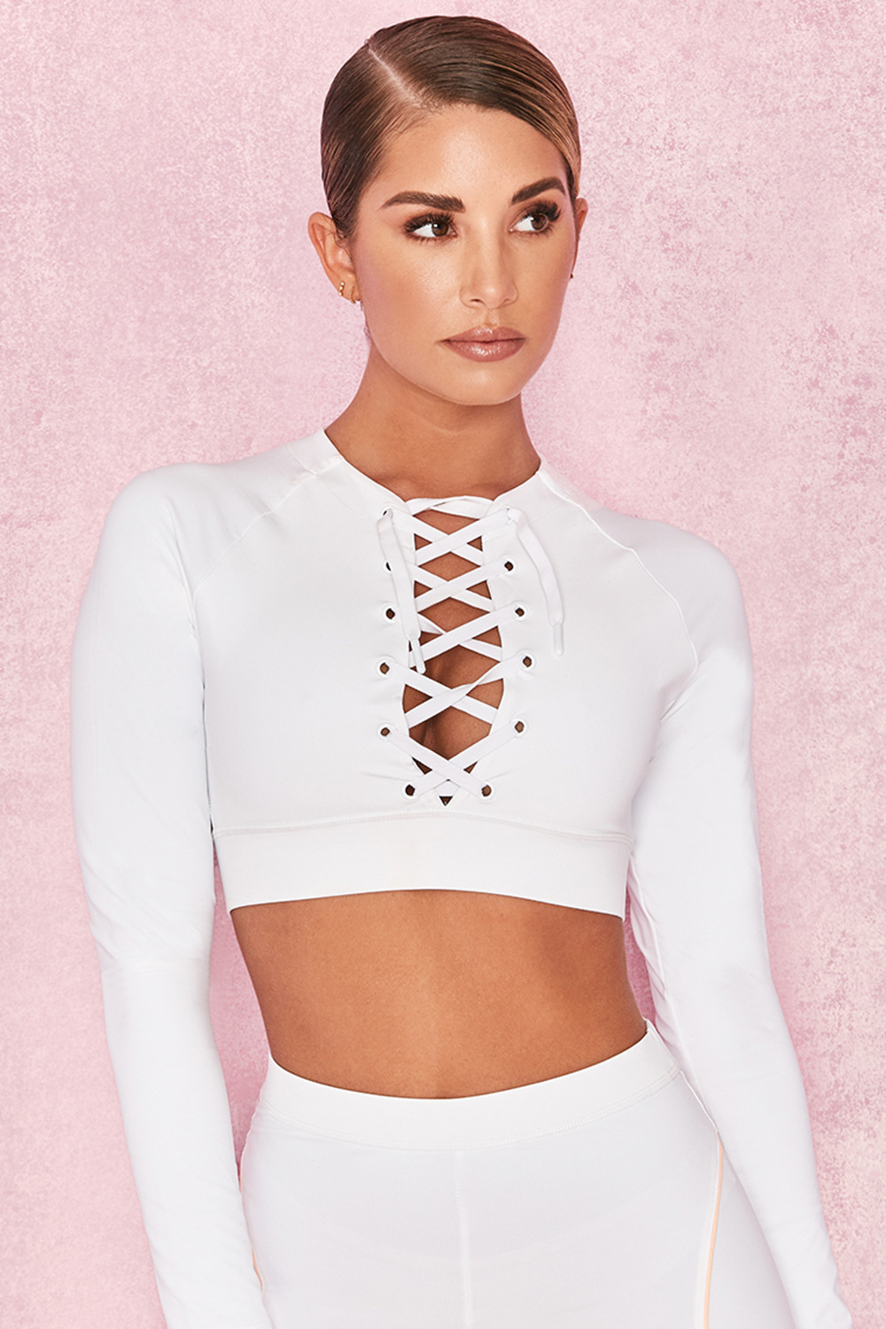 'Fuse' White Long Sleeved Lace Up Top