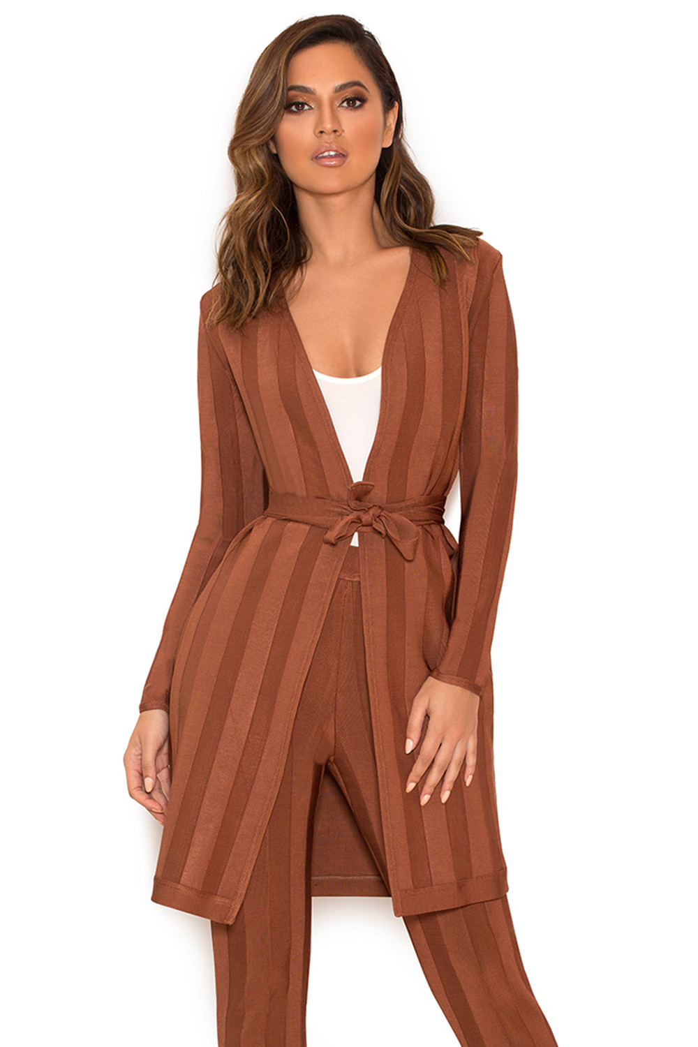 'Hasler' Tan Bandage Long Line Cardigan - SALE