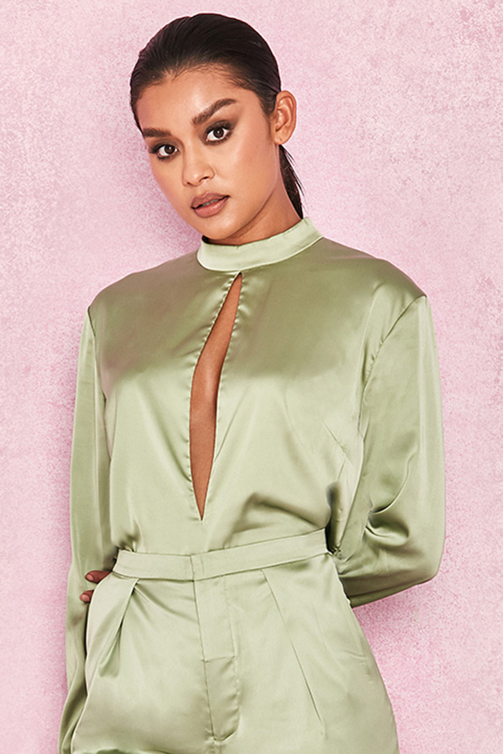 'Lani'  Peppermint Satin Peek-a-Boob Blouse - SALE