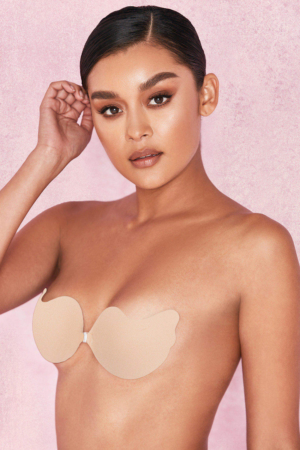 Nude Front Fastening Moulded Microfibre 'V' Bra