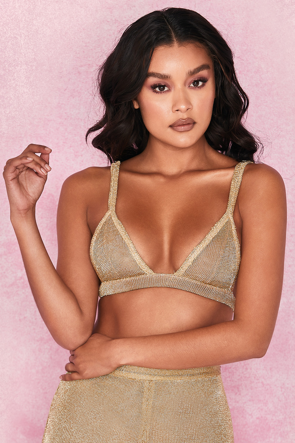 'Magda' Gold Lurex Mesh Bra Top