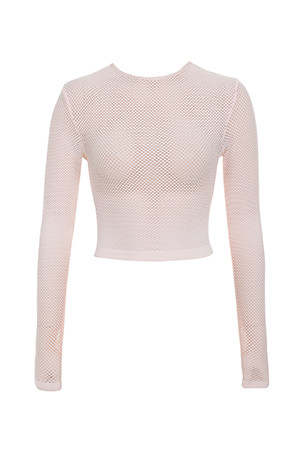 'Major' Blush Knitted Stretch Mesh Long Sleeved Top - SALE