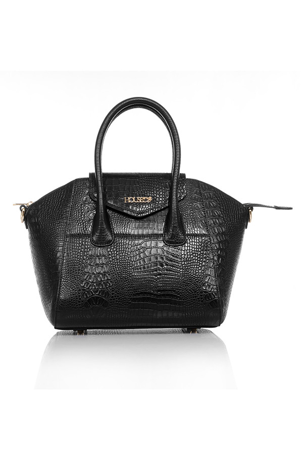 'Melrose' Black Croc Real Leather Top Handle Bag