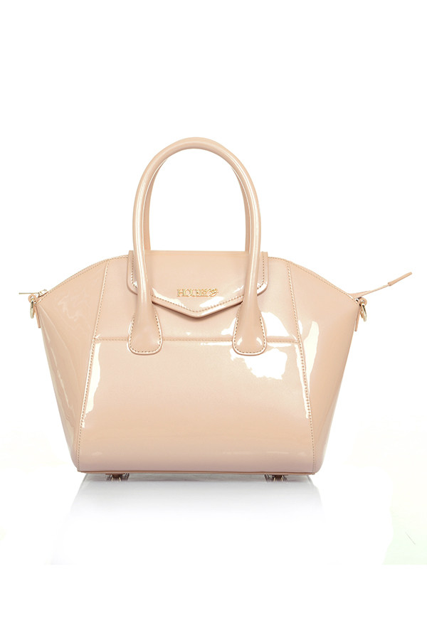 'Melrose' Patent Nude Real Leather Top Handle Bag