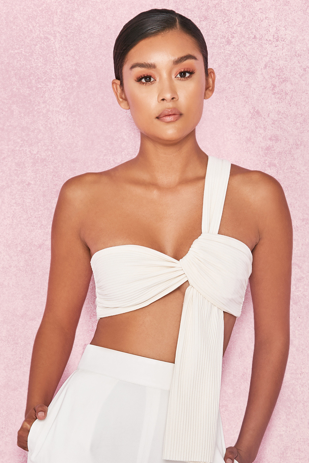 'Marnelle' Cream Knot Front Cropped Rib Top