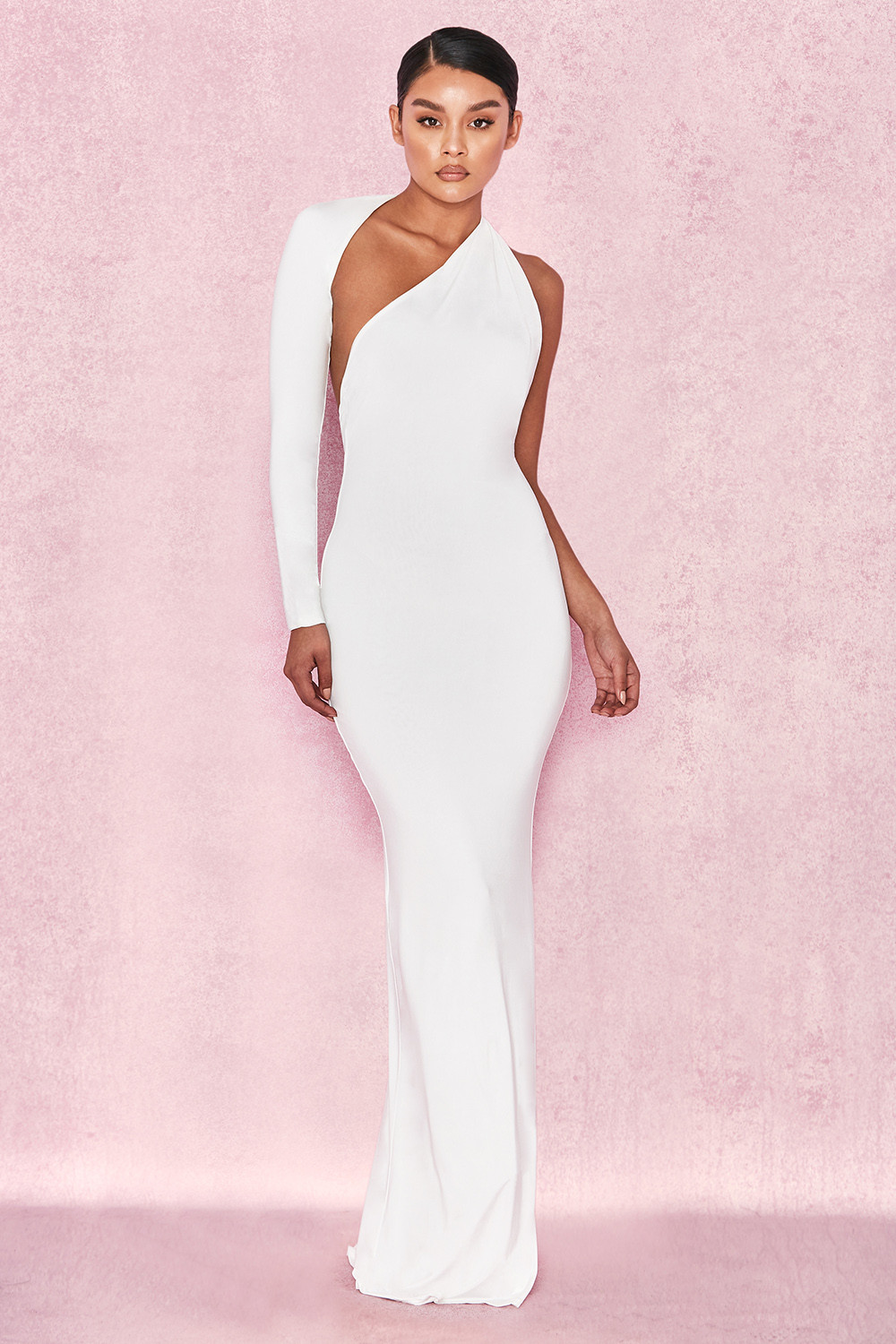 'Merveille' White Wrap Sleeve Maxi Dress