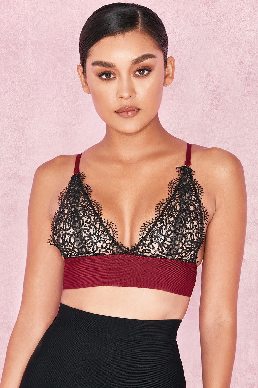 'Minerva' Burgundy Bandage and Lace Bralet - SALE