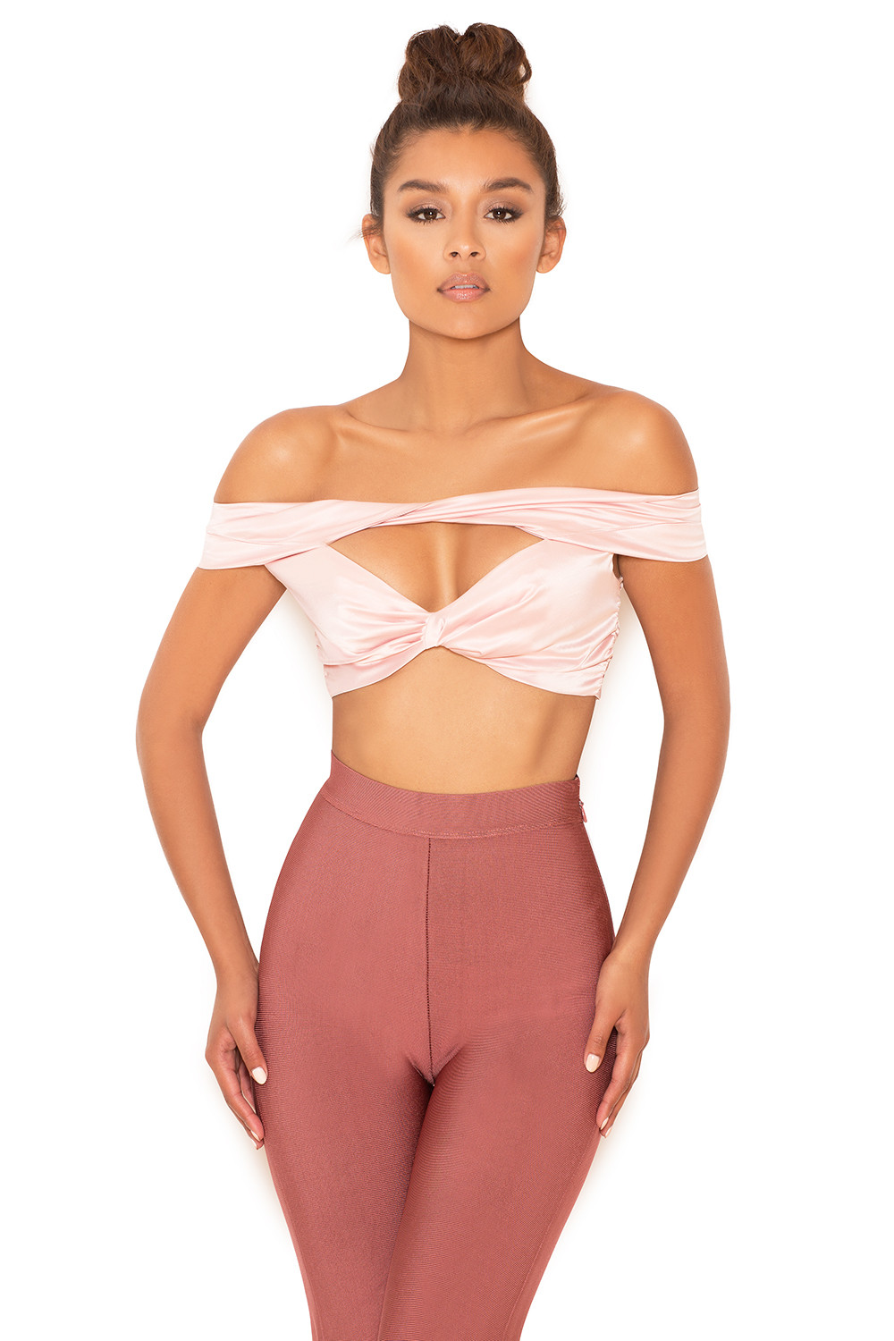 'Mouna' Blush Satin Off Shoulder Bralet - SALE