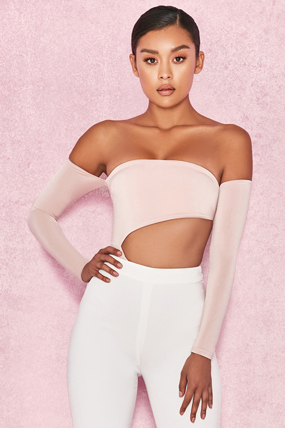 'Ola' Blush Off Shoulder Cut Out Bodysuit - SALE