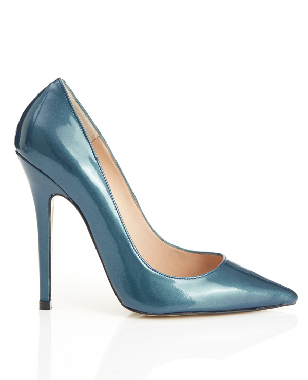 'Paris' Pearlised Petrol Blue Leather Pointed Toe High Heel Pump