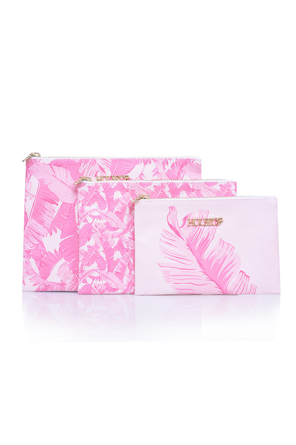 Pink Fern Make Up Bag Trio