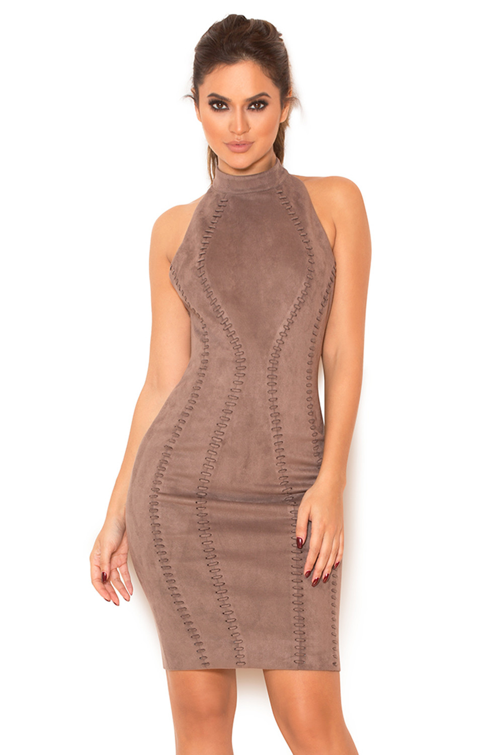 'Richere' Taupe Suedette Halter Dress - SALE