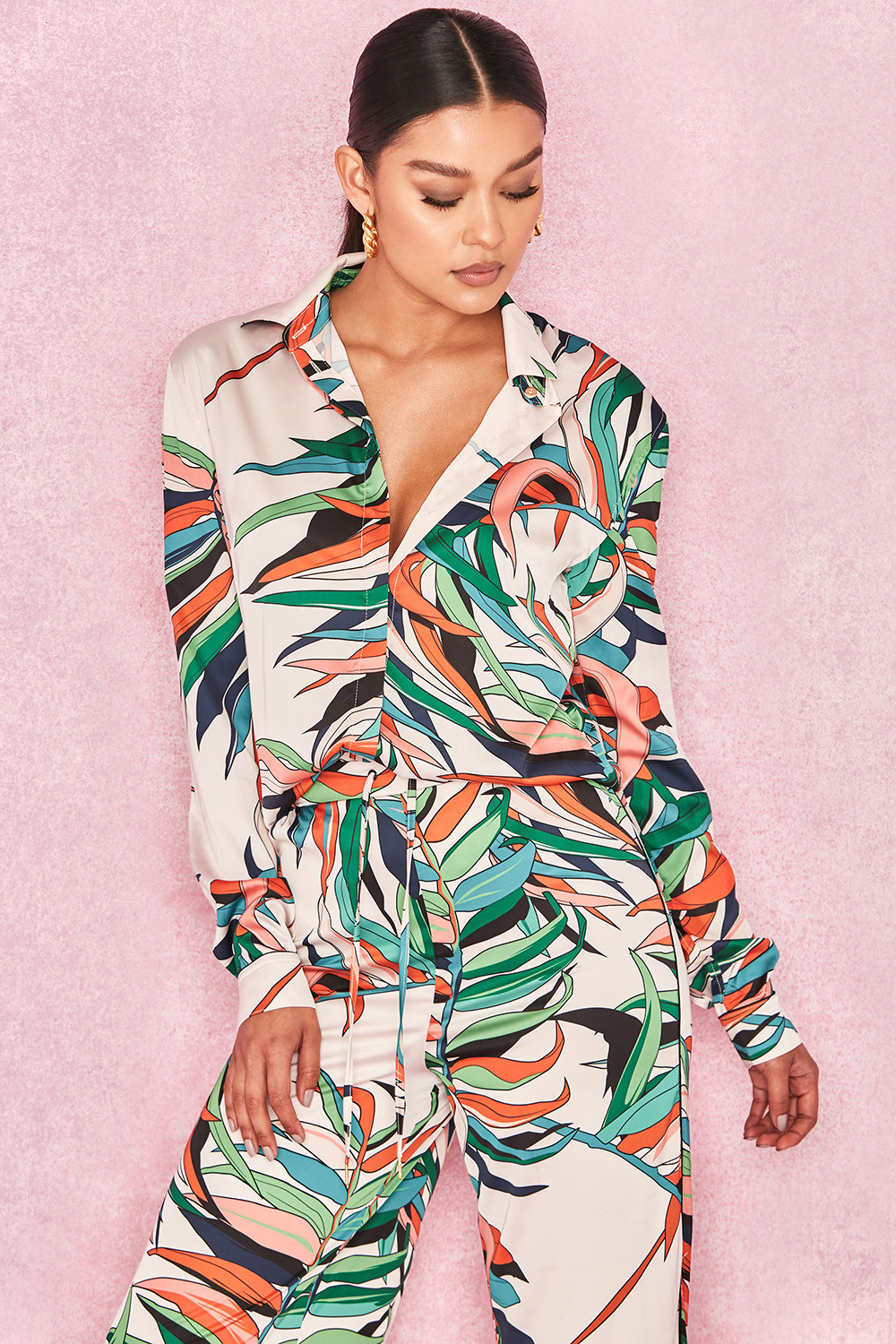 'Salvaza' Blush Tropical Palm Print Shirt